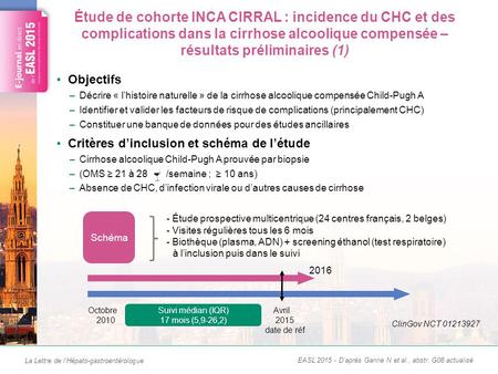 Étude de cohorte INCA CIRRAL : incidence du CHC et des complications dans la cirrhose alcoolique compensée – résultats préliminaires (2) Caractéristiques.