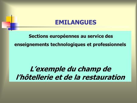 L’exemple du champ de l’hôtellerie et de la restauration