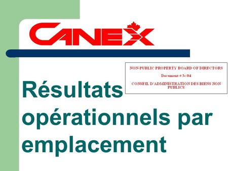 Résultats opérationnels par emplacement. APERÇU o Énoncés de mission de l’ASPFC et de CANEX o Résultats généraux de CANEX – 5 ans o Commerces au Canada.