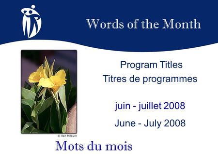 Words of the Month juin - juillet 2008 June - July 2008 Mots du mois Program Titles Titres de programmes.