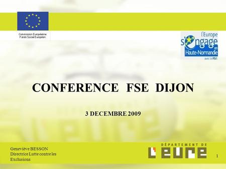 Geneviève BESSON Directrice Lutte contre les Exclusions 1 CONFERENCE FSE DIJON 3 DECEMBRE 2009.