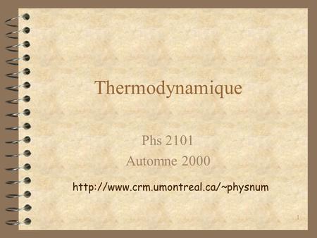Thermodynamique Phs 2101 Automne 2000