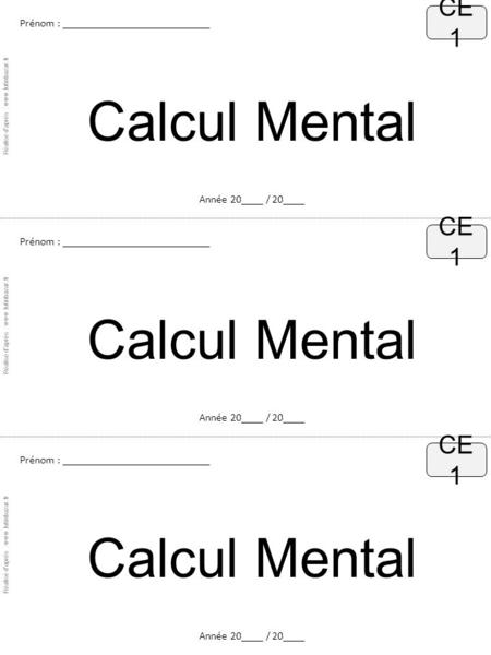 Calcul Mental CE1 CE1 CE1 Prénom : ___________________________