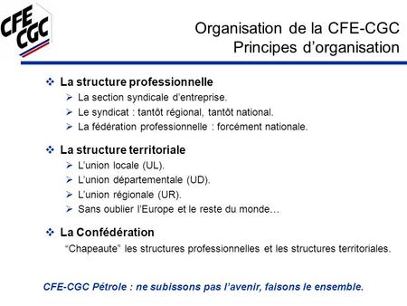 Organisation de la CFE-CGC Principes d’organisation