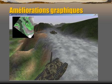Améliorations graphiques.  Suivi de terrain lissé  MNT par fusion de couches  Optimisation géométrique  Environnement enveloppant  Animation de l’avatar.