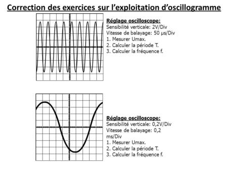 Correction des exercices sur l’exploitation d’oscillogramme