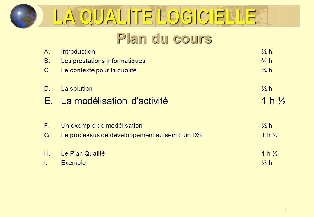 La Qualite Logicielle Plan Du Cours La Modelisation D Activite 1 H Ppt Video Online Telecharger