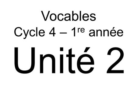 Vocables Cycle 4 – 1 re année Unité 2. . U2 die Angina.