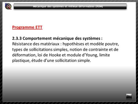 Programme ETT   2.3.3 Comportement mécanique des systèmes :