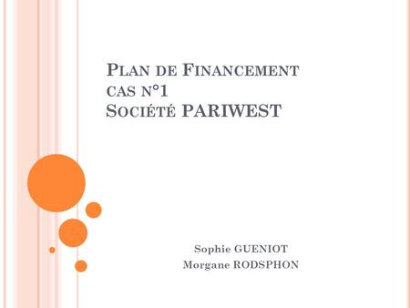Plan de Financement cas n°1 Société PARIWEST