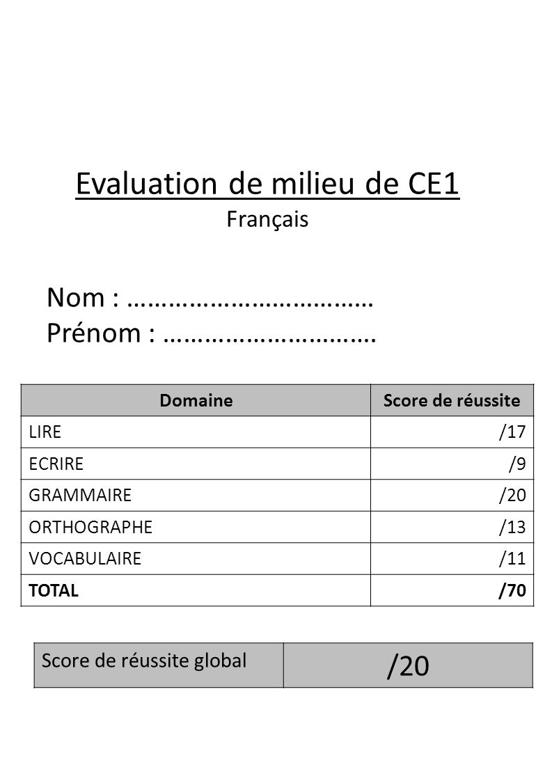 Evaluation De Milieu De Ce1 Francais Ppt Video Online Telecharger