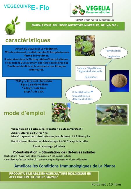 caractéristiques mode d’emploi VEGECUIVRE- Flo