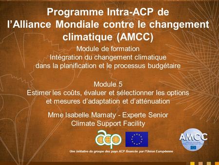 Une initiative du groupe des pays ACP financée par lUnion Européenne Programme Intra-ACP de lAlliance Mondiale contre le changement climatique (AMCC) Module.