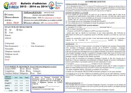 Bulletin d’adhésion 2013 – 2014 ou 2014