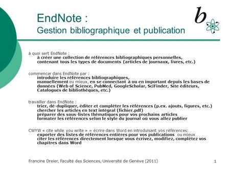 EndNote : Gestion bibliographique et publication