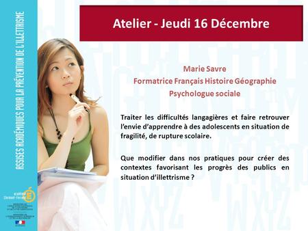 Atelier - Jeudi 16 Décembre Formatrice Français Histoire Géographie