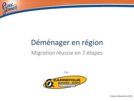 Déménager en région Migration réussie en 7 étapes Par Création Novembre 2011.
