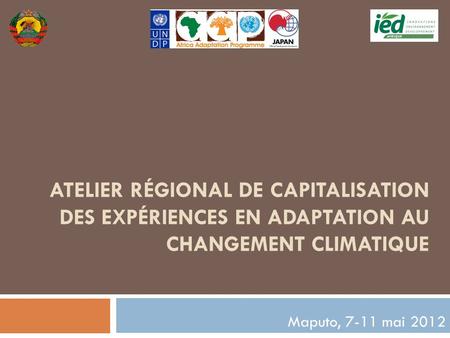ATELIER RÉGIONAL DE CAPITALISATION DES EXPÉRIENCES EN ADAPTATION AU CHANGEMENT CLIMATIQUE Maputo, 7-11 mai 2012.