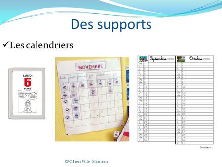 Des supports Les calendriers Lutinbazar CPC Brest Ville - Mars 2012.
