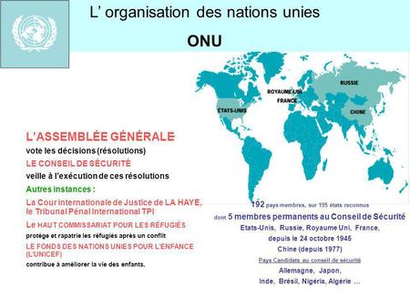 L’ organisation des nations unies ONU