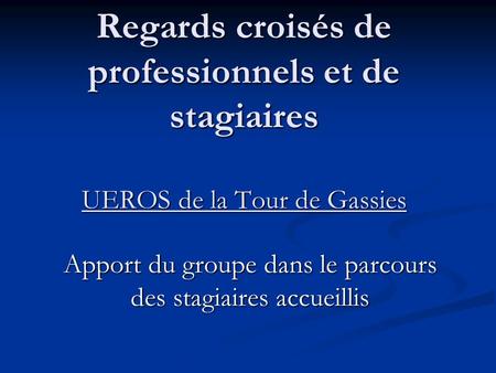 Regards croisés de professionnels et de stagiaires UEROS de la Tour de Gassies Apport du groupe dans le parcours des stagiaires accueillis.