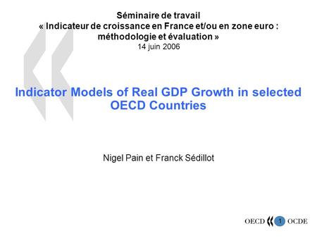 1 Séminaire de travail « Indicateur de croissance en France et/ou en zone euro : méthodologie et évaluation » 14 juin 2006 Indicator Models of Real GDP.
