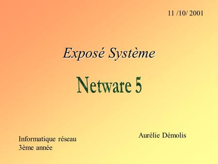 Exposé Système Netware 5 11 /10/ 2001 Aurélie Démolis