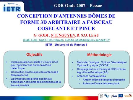 G. GODI , N.T. NGUYEN, R. SAULEAU IETR - Université de Rennes 1