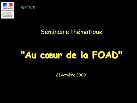 SDTICE Séminaire thématique Au cœur de la FOAD 21 octobre 2009.