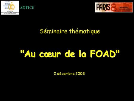 SDTICE Séminaire thématique Au cœur de la FOAD 2 décembre 2008.