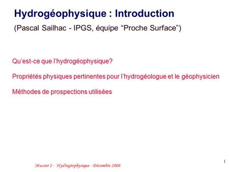 Hydrogéophysique : Introduction