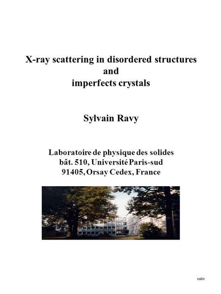 X-ray scattering in disordered structures and imperfects crystals