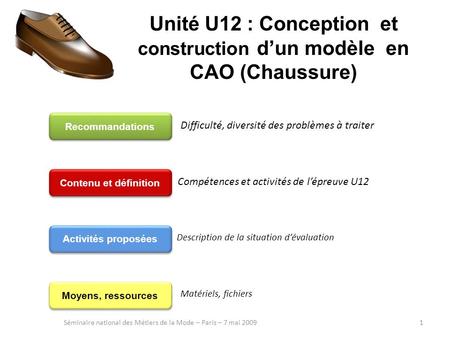 Unité U12 : Conception et construction d’un modèle en CAO (Chaussure)