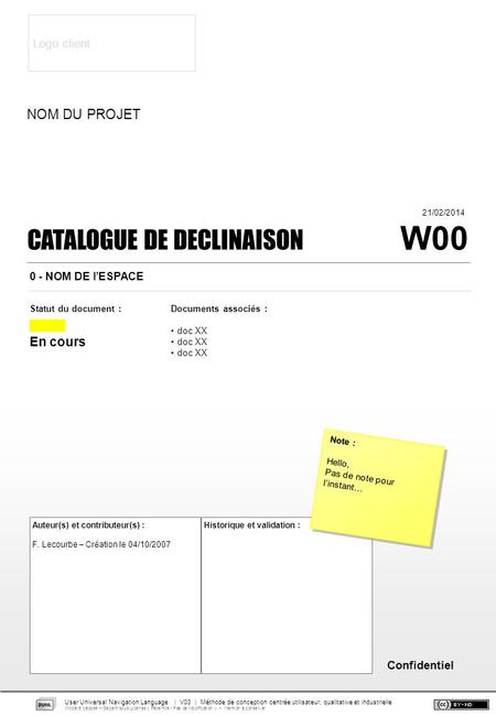 Confidentiel Documents associés : doc XX CATALOGUE DE DECLINAISON Statut du document : En cours Auteur(s) et contributeur(s) : F. Lecourbe – Création le.