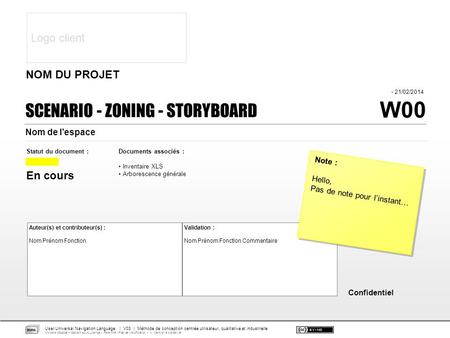 W00 SCENARIO - ZONING - STORYBOARD Logo client NOM DU PROJET En cours