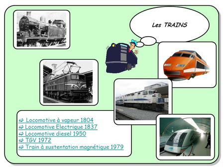 Les TRAINS  Locomotive à vapeur 1804  Locomotive Electrique 1837