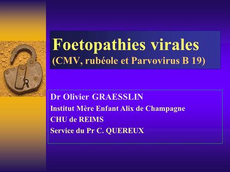 Foetopathies virales (CMV, rubéole et Parvovirus B 19)