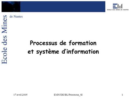 17 avril 2005EMN/DE/BL/Processus_SI1 Processus de formation et système dinformation.