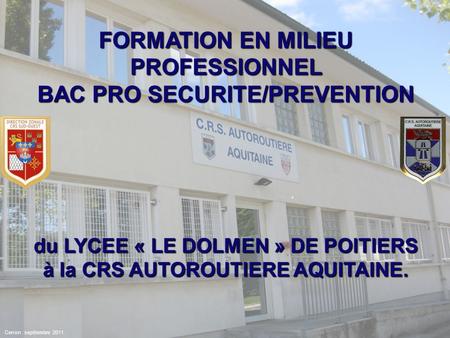 FORMATION EN MILIEU PROFESSIONNEL BAC PRO SECURITE/PREVENTION