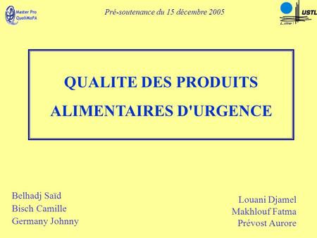 ALIMENTAIRES D'URGENCE