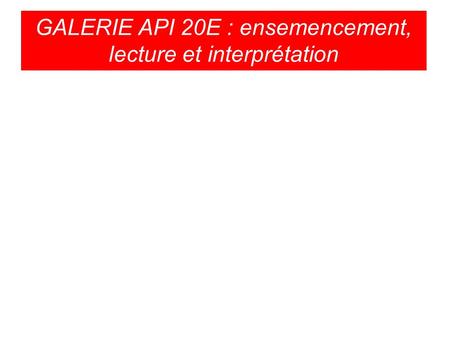 GALERIE API 20E : ensemencement, lecture et interprétation