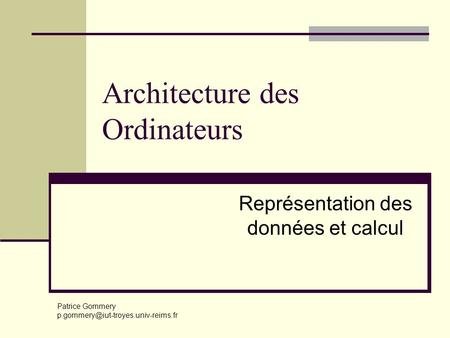 Architecture des Ordinateurs
