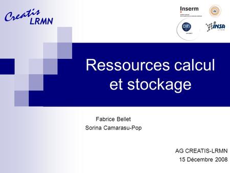 Ressources calcul et stockage Fabrice Bellet Sorina Camarasu-Pop AG CREATIS-LRMN 15 Décembre 2008 LRMN.