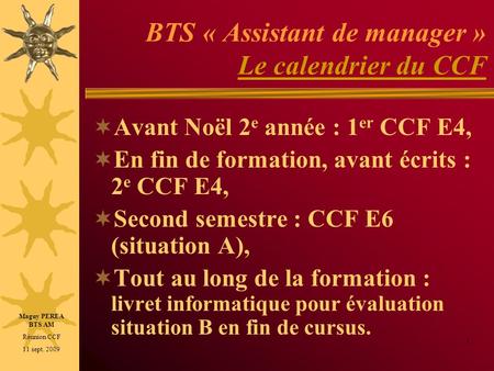 BTS « Assistant de manager » Le calendrier du CCF