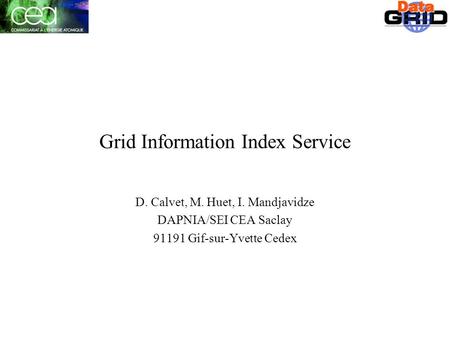 Grid Information Index Service D. Calvet, M. Huet, I. Mandjavidze DAPNIA/SEI CEA Saclay 91191 Gif-sur-Yvette Cedex.