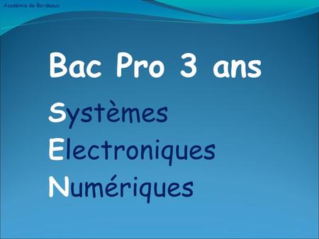 Académie de Bordeaux Bac Pro 3 ans Systèmes Electroniques Numériques.