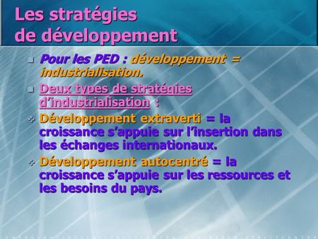 Les stratégies de développement