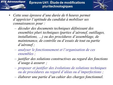 Épreuve U41: Étude de modifications pluritechnologiques