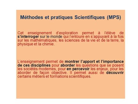 Méthodes et pratiques Scientifiques (MPS)