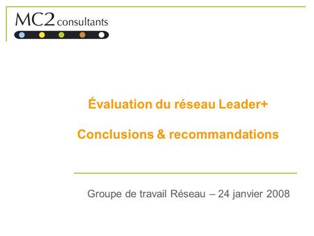 Évaluation du réseau Leader+ Conclusions & recommandations Groupe de travail Réseau – 24 janvier 2008.
